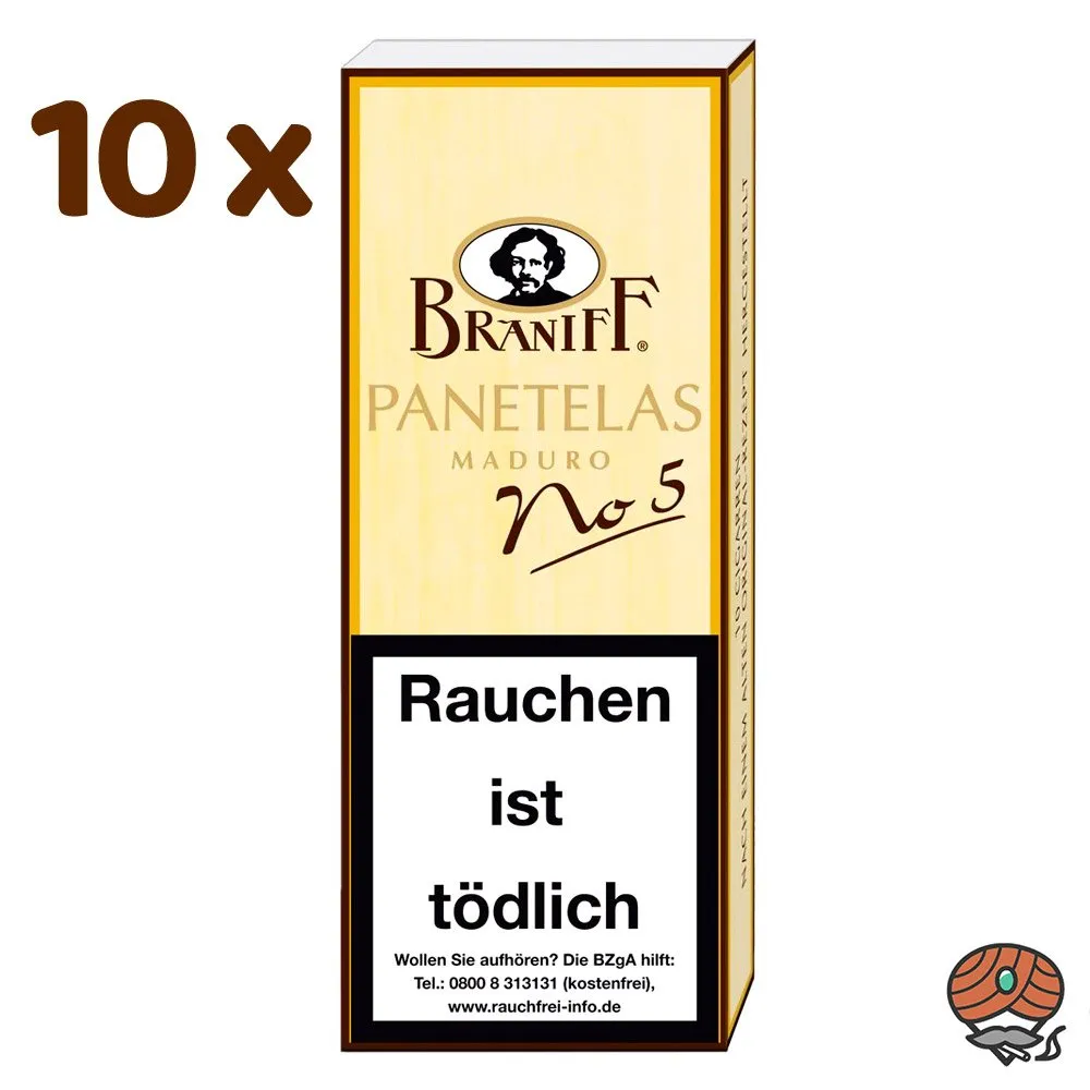 10x Braniff No 5 Panetelas Maduro Zigarillos à 10 Stück